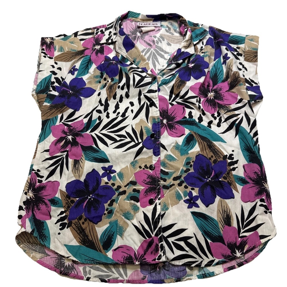 Cabrais Women's Floral Hawaiian Tropical Short‎ Sleeve Shirt